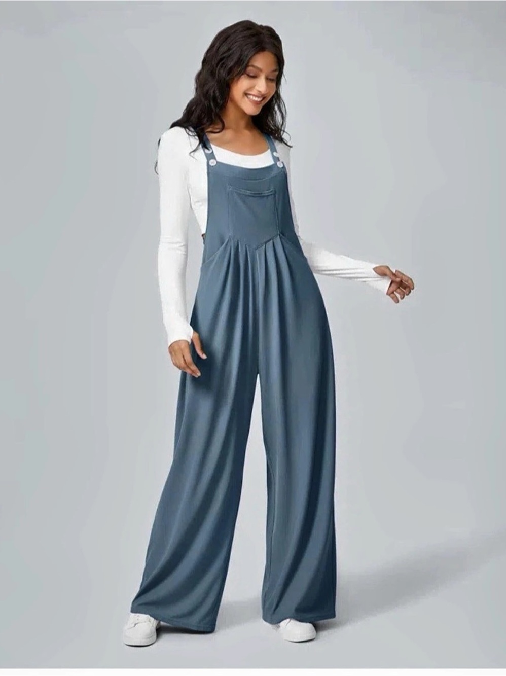 Halara Pockets Waffle Casual Overalls Blue